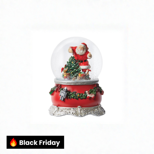 Globo de neve com Papai Noel e elfos encantadores